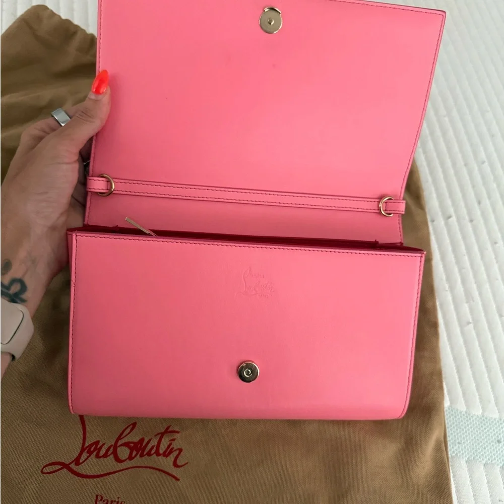 Christian Louboutin Pink and Gold Studded Clutch - Picture 4 of 4